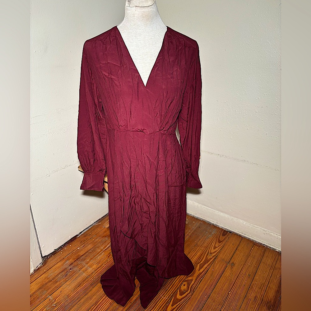 MNG Mango Faux Wrap Long Sleeve Shirt Dress